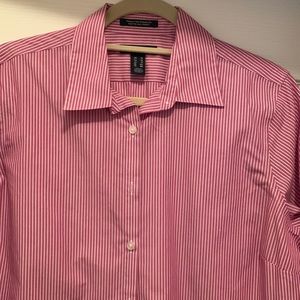 Lands End women’s pink & white striped button down blouse